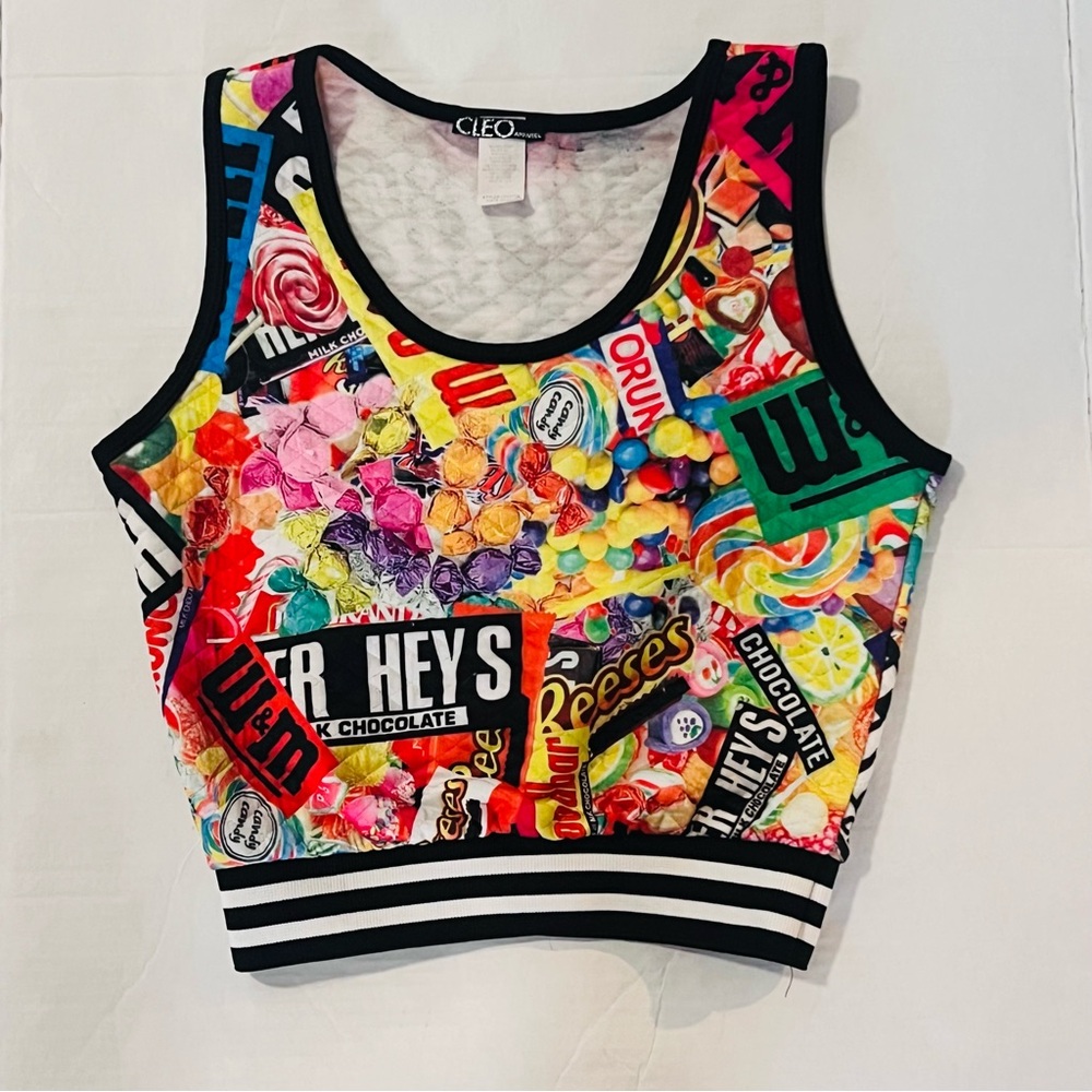 Y2K Cleo Candy Print Crop Tank Top Medium 2000s Graphic